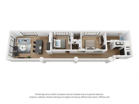 Floor plan for 2 beds, 1 bath, 1063 sqft